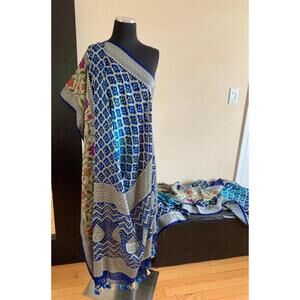 Royal Blue and Cyan Banarasi saree sari party wear designer handmade